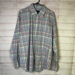 Scott Barber 100% Cotton MultiColor Plaid Button Up Long Sleeve Shirt XL